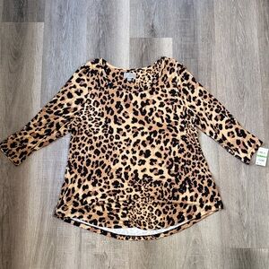 JM Collection Animal Print Top in Black and Tan